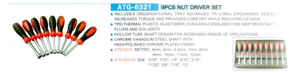ATG-6321 9 vnt. Veržlių atsuktuvų rinkinys