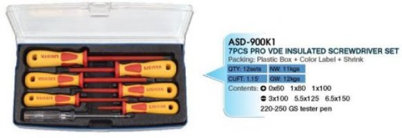 ASD-900K1 7 vnt. atsuktuvų rinkinys elektros darbams